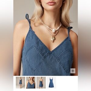 Tie-shoulder mini slip dress in indigo linen-brand new with tags